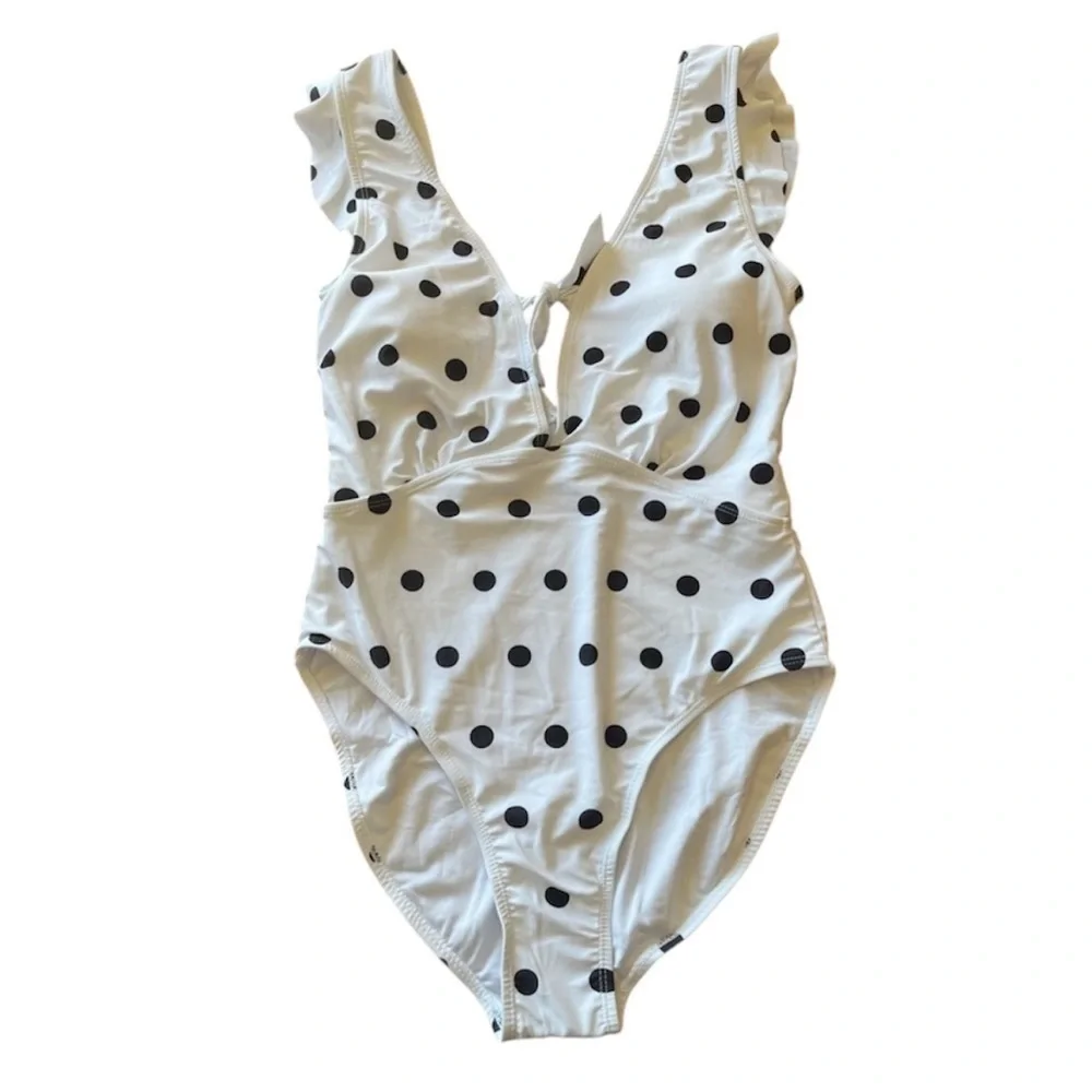 NWT Marina West White/Black Polka Dot Ruffle Accent Swimsuit Size L - Picture 4 of 10